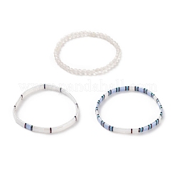 3Pcs 3 Style Glass Seed Rectangle Tile Stretch Bracelets Set&nbsp;BJEW-JB09038