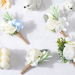 6Pcs 3 Styles Silk Cloth Flower Boutonniere Brooch&nbsp;AJEW-CP0006-34