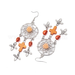 4 Pairs 4 Colors Woven Web/Net with Cross & Skull Synthetic Turquoise Dangle Earrings&nbsp;EJEW-JE05865