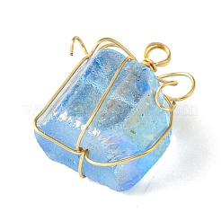 4Pcs 4 Colors Copper Wire Wrapped Electroplated Natural Quartz Cube Pendants&nbsp;PALLOY-TA00148