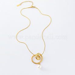 3Pcs European Stainless Steel Geometric Double Circle Pendant with White Round Pendant Necklaces for Women&nbsp;IK9611