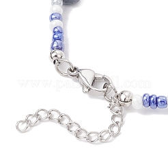 Natural Blue Aventurine(Dyed & Heated) Chip & Resin Evil Eye & Glass Seed Beaded Anklets for Women&nbsp;AJEW-AN00694