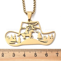 201 Stainless Steel Hollow Cowboy Hat Pendant Necklaces&nbsp;NJEW-H065-27G