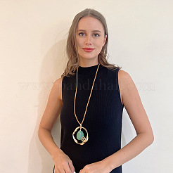 Alloy Ring & Resin Oval Pendant Imitation Leather Cord Long Necklaces for Women&nbsp;FS-WGD029B-01