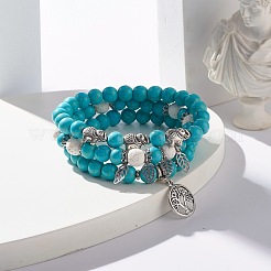 Synthetic Turquoise & Natural Lava Rock Round Beads Stretch Bracelets Set&nbsp;BJEW-JB07465