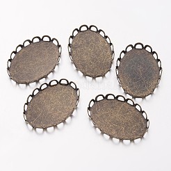 Flat Oval Brass Lace Edge Bezel Cups&nbsp;X-KK-E185-AB-NF
