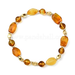 Natural Amber & Brass Beaded Stretch Bracelets for Women Men&nbsp;BJEW-JB13700