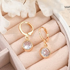 Brass Micro Pave Clear Cubic Zirconia Leverback Earrings&nbsp;EJEW-K300-05G
