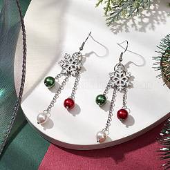 Glass with Alloy Enamel Snowflake Charm Dangle Earrings for Women&nbsp;EJEW-TA00559