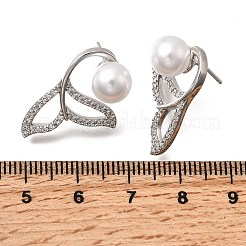 Brass Micro Pave Clear Cubic Zirconia Fishtail Stud Earrings&nbsp;EJEW-P322-13P