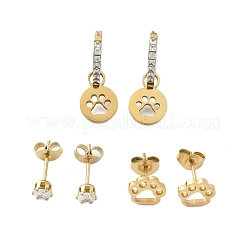 304 Stainless Steel Rhinestone Paw Print Earring Sets&nbsp;EJEW-Z098-24G
