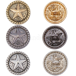 3 Colors 1-Hole Alloy Star with Flat Round Shank Buttons&nbsp;BUTT-GF0004-30B