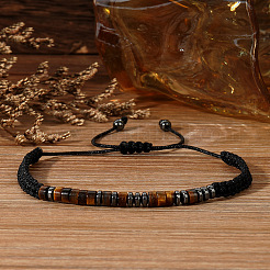 Natural Tiger Eye & Synthetic Magnetic Hematite Beads Beaided Bead Bracelets for Men Women&nbsp;LW5953
