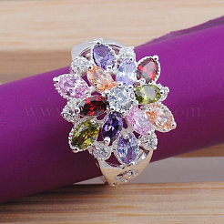 Cubic Zirconia Flower Finger Ring&nbsp;PW-WG24646-04