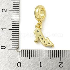 Rack Plating Brass Pave Cornflower Blue Cubic Zirconia High-heeled Shoes European Dangle Charms&nbsp;KK-Z067-57G