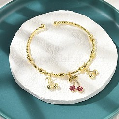 Brass Micro Pave Cubic Zirconia Fruit Charm Bangles for Women&nbsp;BJEW-Z089-01G-02