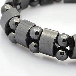 Magnetic Hematite Tow Row Rectangle and Round Beads Stretch Bracelets&nbsp;BJEW-M066-11