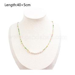 2MM Faceted Round Natural Green Tourmaline & Glass Pearl Beaded Necklaces for Women&nbsp;YX9478