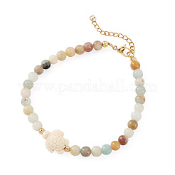 Ocean Dyed Synthetic Turquoise Turtle & Natural Flower Amazonite Round Beaded Anklets&nbsp;AJEW-TA00063