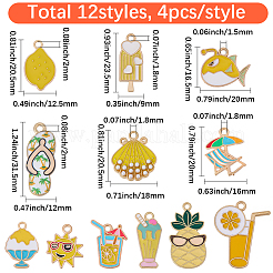 48Pcs 12 Styles Yellow Color Beach Theme Alloy Enamel Pendants&nbsp;ENAM-SC0007-47