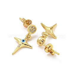 Star Real 18K Gold Plated Brass Dangle Stud Earrings&nbsp;EJEW-L269-107G-01