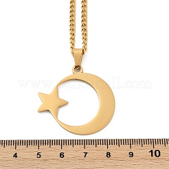 201 Stainless Steel Crescent Moon Star Pendant Twisted Chain Necklaces&nbsp;NJEW-S387-07G