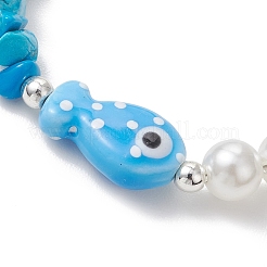 Handmade Porcelain & Synthetic Turquoise & ABS Plastic Imitation Pearl Beaded Bracelets for Women&nbsp;BJEW-JB13061