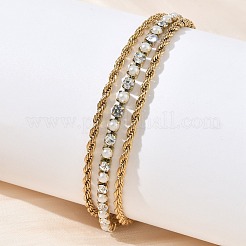 304 Stainless Steel & Rhinestone Rope Chain Double Layer Bracelets for Women&nbsp;BJEW-F540-07G