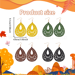 4 Pairs 4Colors Wood Dangle Earrings for Women&nbsp;EJEW-AN0003-93