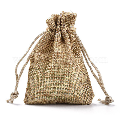 Polyester Imitation Burlap Packing Pouches Drawstring Bags&nbsp;X-ABAG-R005-9x7-15-1