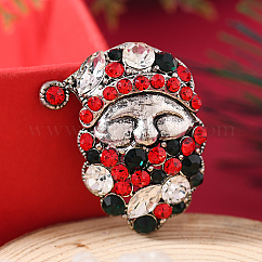 Christmas Theme Golden Alloy Rhinestone Brooch Pin, Colorful, Santa Claus