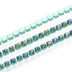 Iron Rhinestone Cup Chains, with Spool, Cadet Blue, 2x2x2mm, about 29.99 Feet(9.14m)/Roll