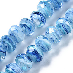 Handmade Lampwork Beads Strands, with Glitter Powder, Inner Flower, Abacus, Faceted, Light Sky Blue, 11.5x8.5mm, Hole: 1.5mm, about 45pcs/strand, 15.16 inch(38.5cm)