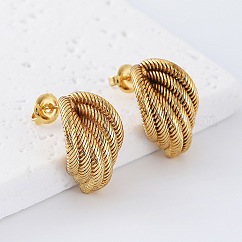 Geometric 304 Stainless Steel Stud Earrings for Women, Half Hoop Earrings, Golden, 20x15mm