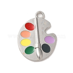 Graduation Season Alloy Enamel Pendants, Platinum, Palette, 25x18x2.5mm, Hole: 2mm