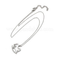 304 Stainless Steel Crystal Rhinestone Rocking Horse Pendant Necklaces for Women&nbsp;NJEW-F339-02P