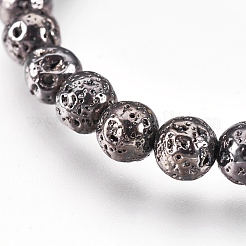 Electroplated Natural Lava Rock Braided Bead Bracelets&nbsp;BJEW-O162-H