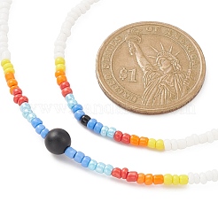 Glass Seed Beaded Necklace & Braided Beaded Bracelet&nbsp;SJEW-JS01283-01