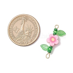 6Pcs 6 Styles Handmade Polymer Clay Flower & Glass Seed Beaded Connector Charms&nbsp;PALLOY-MZ00801