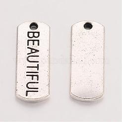 Tibetan Style Alloy Rectangle with Word Beautiful Pendants&nbsp;TIBEP-Q043-063-RS