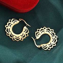 304 Stainless Steel Flower Stud Earrings for Women&nbsp;EJEW-Q009-03B-G