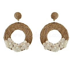 Bohemian Style Raffia & Cloth Dangle Stud Earrings&nbsp;FS-WG07AB6-01