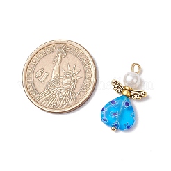 Handmade Millefiori Lampwork Beads and ABS Plastic Imitation Pearl Round Beads and Tibetan Style Alloy Fairy Wing Beads and 304 Stainless Steel Ball Head Pins Pendants&nbsp;PALLOY-JF03740-01