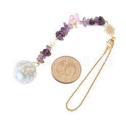Round Glass & Natural Amethyst Chips Hanging Suncatchers&nbsp;HJEW-JM04209-02