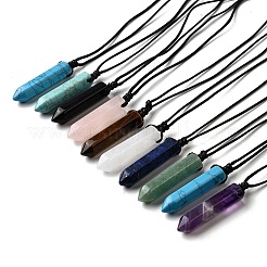 Natural & Synthetic Mixed Gemstone Faceted Bullet Pendant Waxed Cord Necklaces&nbsp;NJEW-Q030-01A