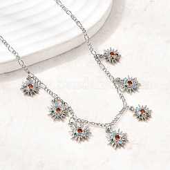 Brass Micro Pave Cubic Zirconia Sun Pendant Necklaces&nbsp;NJEW-B157-16P