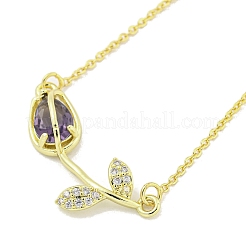 Brass Micro Pave Clear Cubic Zirconia Pendant Necklaces&nbsp;NJEW-Z032-01B