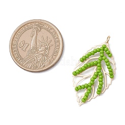 3Pcs 3 Colors Handmade Glass Seed Beaded Leaf Shape Pendants&nbsp;PALLOY-MZ00935