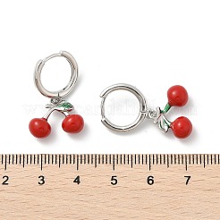Cherry Brass Enamel Hoop Earrings&nbsp;EJEW-M077-14P-01