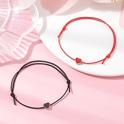 2Pcs 2 Color Alloy Enamel Heart Braided Bead Bracelets Set&nbsp;BJEW-JB09740